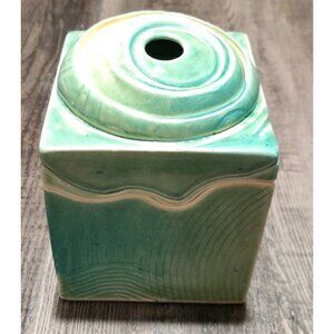 Vtg MCM Studio Pottery Green Earthtone Square Trinket Slab Box 4.5x4.5x6.5"